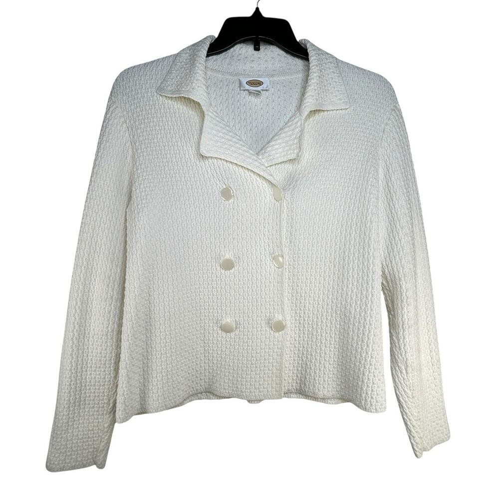 Talbots Double Breasted Sweater Cardigan Jacket Women's Size M Ivory Cream